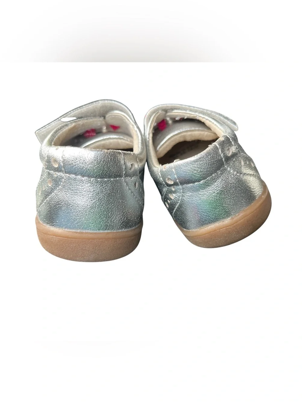 NWOT See Kai Run Silver Toddler Leather Mary Jane Shoes with Pink Accents Sz 7